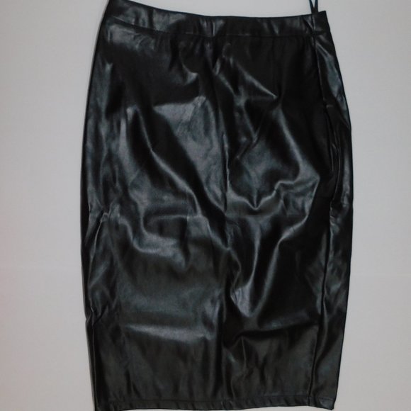 Black Pleather Pencil Skirt Size S Small - Picture 1 of 4